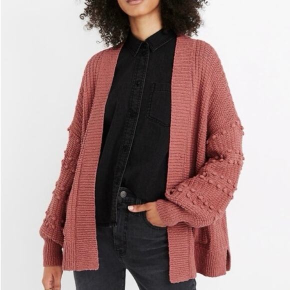 Madewell Sweaters - MADEWELL Women's M Bauble Pom Pom Cotton Knit Cardigan Sweater Dusty Rose Boho